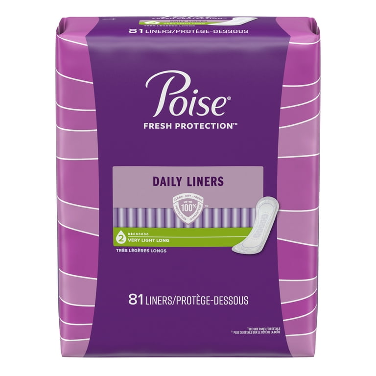 Poise Daily Postpartum Incontinence Panty Liners, Very Light Absorbency,  Long, 114 Count