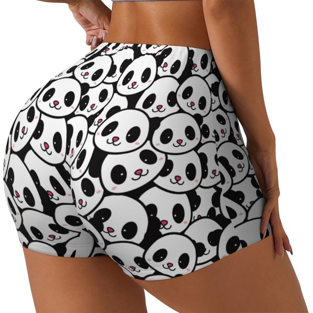 Balery Cute Panda Pantalones cortos de entrenamiento estampados para mujer, sin costuras, ajustados, para gimnasio, yoga, correr, deportes, ejercicio activo, fitness.-Large