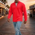 thumbnail image 4 of Qwertyu Men's Quarter Zip Up Pullover Mock Neck Long Sleeve Sweatshirt for Men Waffle Knit Casual Half Zipper Pullover Men Red L, 4 of 7