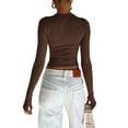 thumbnail image 4 of Women T-shirt, Long Sleeve Crew Neck Solid Slim Fit Ladies Crop Top with Thumb Holes for Daily, 4 of 5