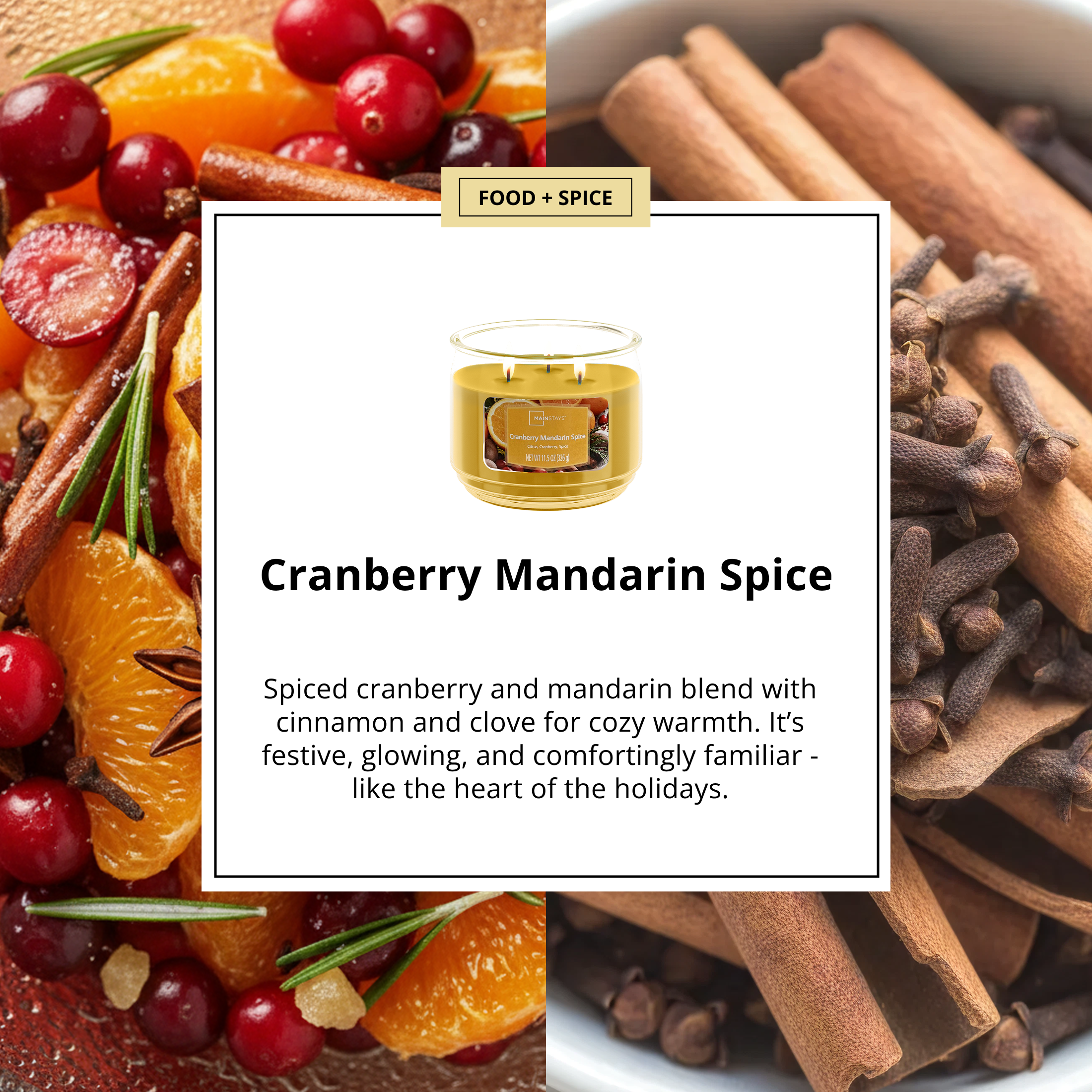 (3 pack) Mainstays 3-Wick Scented Glass Jar Candle, Cranberry Mandarin Spice, 11.5 oz