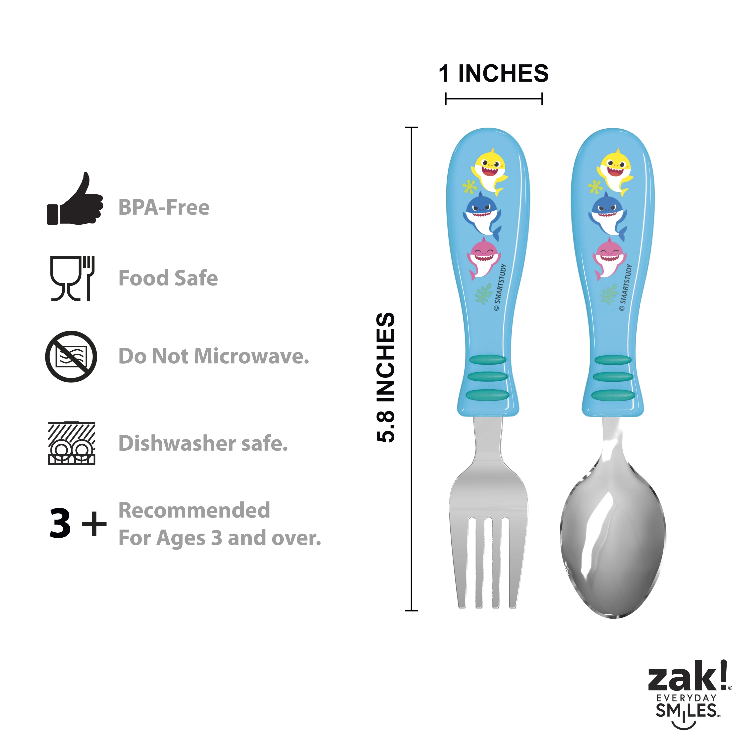 Zak Designs 6 Pcs Kids Dinnerware Set Melamine Stainless Steel Plate Bowl Tumbler Flatware Water Bottle, Bluey