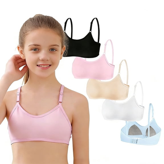 Big Girls Cotton Training Bra Value Pack Wireless Light Padded Teen Bras Adjustable Straps Back Closure Soft Edge Stretchy Smooth Comfort Breathable 10-14 Years