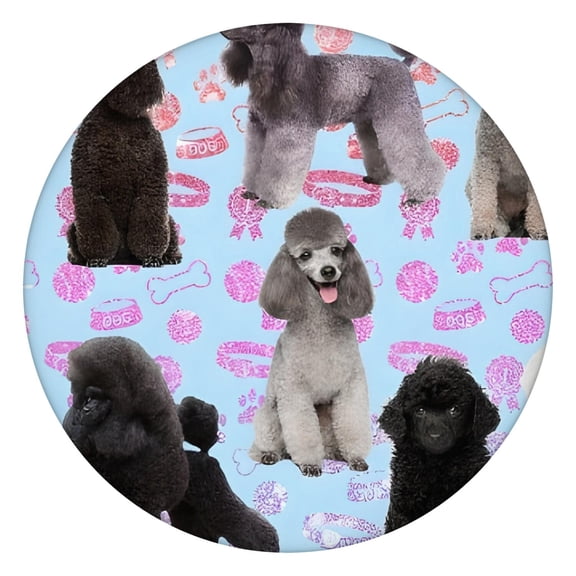 Poodles Round Fitted Tablecloth with Elastic Edge,Dining Table Cover Waterproof,Outdoor Round Tablecloth for Camping,Dining,Indoor and Outdoor