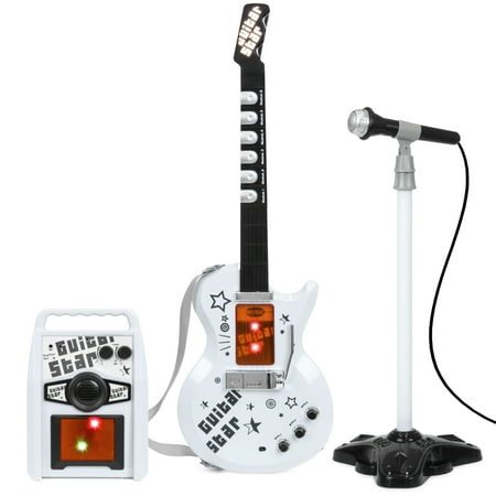 Amp Toy - Best Choice Products Kids Electric Guitar Star Toy Play Set w/ 6 Demo Tunes, Microphone, Wireless Amp, AUX - White