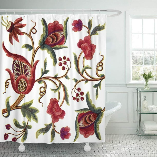 YUSDECOR Flowers Jacobean Floral Crewel Needlepoint Arts Crafts Sewing  Vintage Bathroom Decor Bath Shower Curtain 66x72 inch 