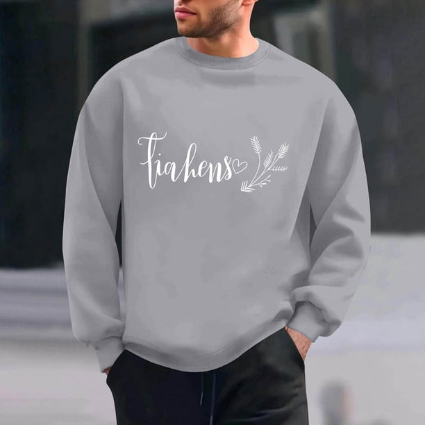 Ceisia Men's Regular-Fit Crew-Neck Heart-Letter Printed Casual Sweatshirt Gift