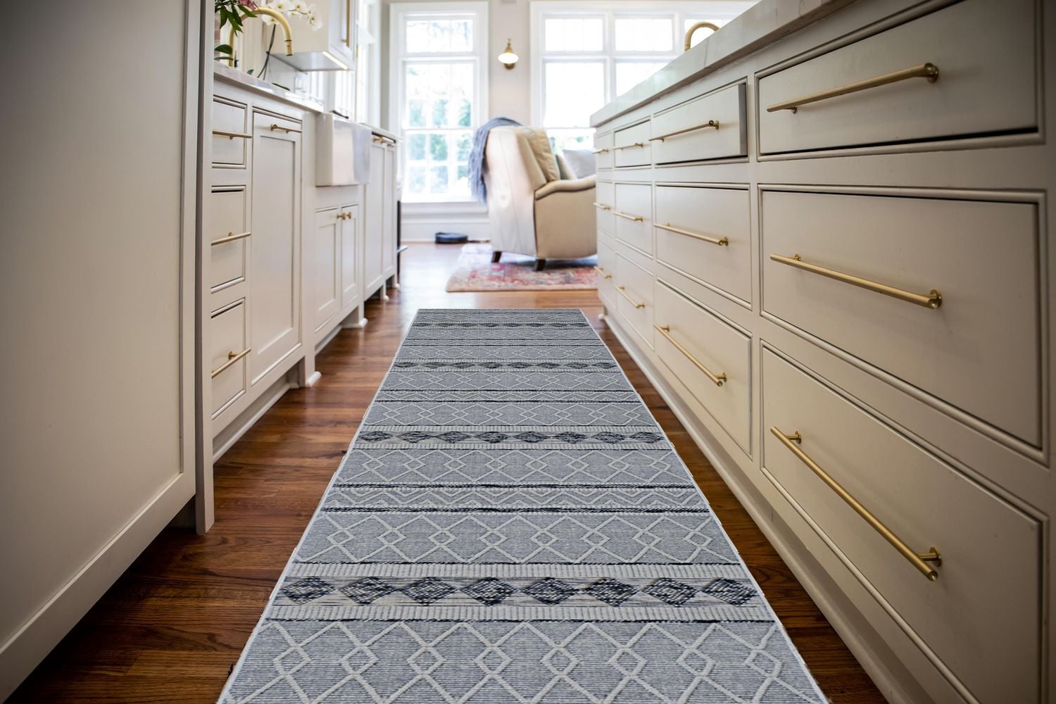 Tapis de couloir Mirage Novi crème et gris 2 pi x 10 pi