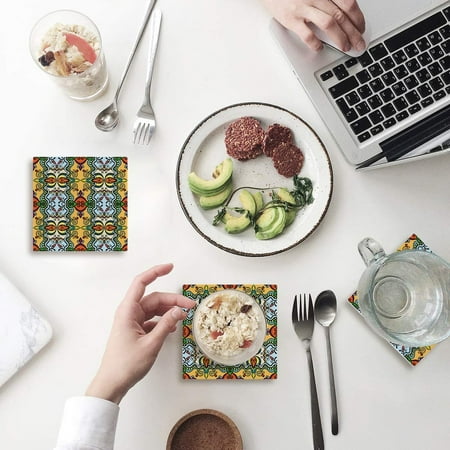 

KXMDXA Chic Style Pattern Set of 4 Coaster for Drinks Absorbent Ceramic Stone Coasters Cup Mat with Cork Base for Home Kitchen Room Coffee Table Bar Decor
