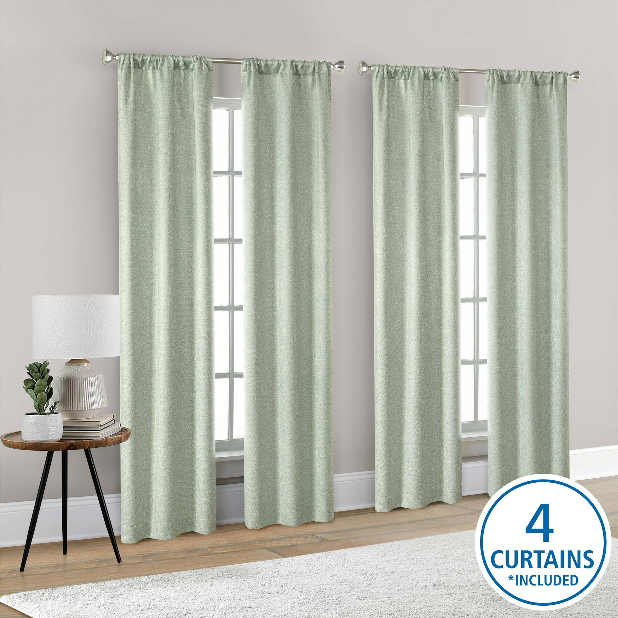 Mainstays 4 of a Kind Blackout Curtain Panels, Set of 4, Green, 28" W x 95" L