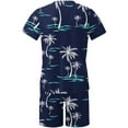 thumbnail image 4 of Edvintorg Mens 2 Piece Outfits Summer Plus Size Fashion Suits Hawaiian Print Short Sleeves Casual Beach Short Sleeve Round-Neck Shirts and Shorts Sets Blue M, 4 of 5