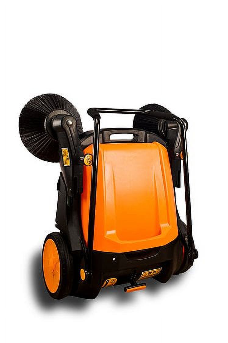 Industrial Floor Sweeper with Dual Side Brooms, 37" Walk-behind Outdoor and Indoor Twin Sweeper, 38,000 square feet per hour, 12 gal waste container