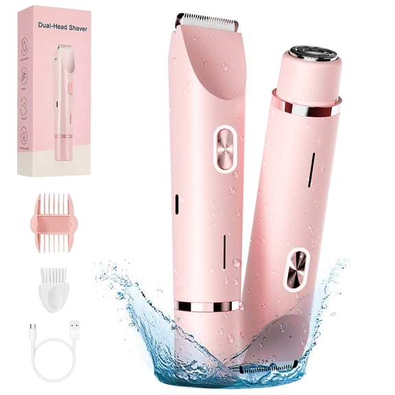 2-in-1 Women's Electric Shaver & Trimmer, Rechargeable Facial and Body Hair Remover with Dual Heads, Waterproof Portable Hair Removal Device for Face, Arms and Underarms