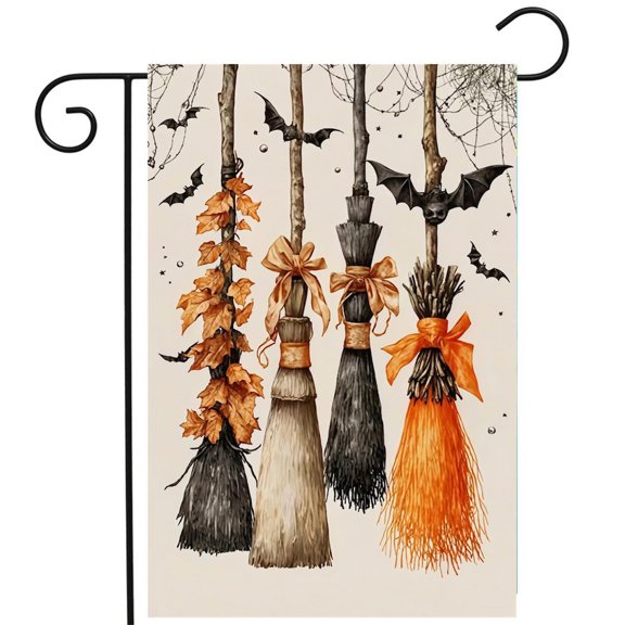 CSZPPQAF Halloween Garden Flags 12x18 Double Sided-Magic Broom,165 GSM Polyester Fall Yard Decoration Flags, Fade Resistant