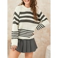 thumbnail image 3 of Arvbitana Women Teen Girls Fall Loose Sweaters Stripe Print Knit Pullover Crew-Neck Long Sleeve Sweatshirt Spring Basic Knitwear Tops Streetwear, 3 of 9