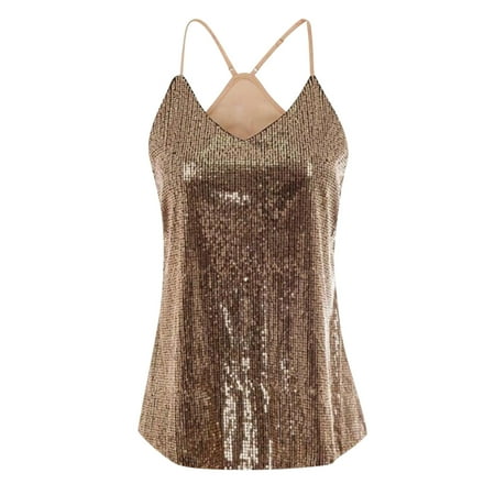 

Women s Sequin Camisole With Spaghetti Straps V Neck