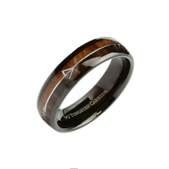 Koa & Pear Wood in Black Plated Tungsten Carbide Arrow Wedding Ring 6mm