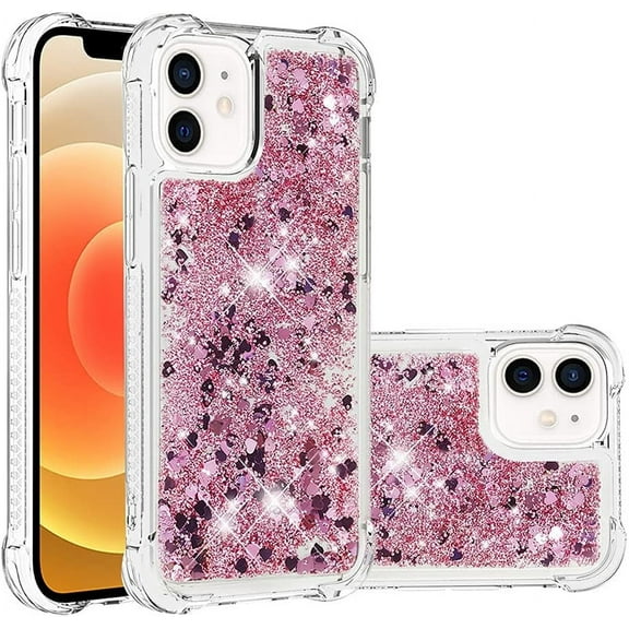 Compatible with iPhone 12 Mini Case Glitter Liquid Cute Clear Phone Case Floating Quicksand Shockproof Protective Bumper Silicone Soft TPU Case for iPhone 12 Mini 5.4 Inch Love Rose YB