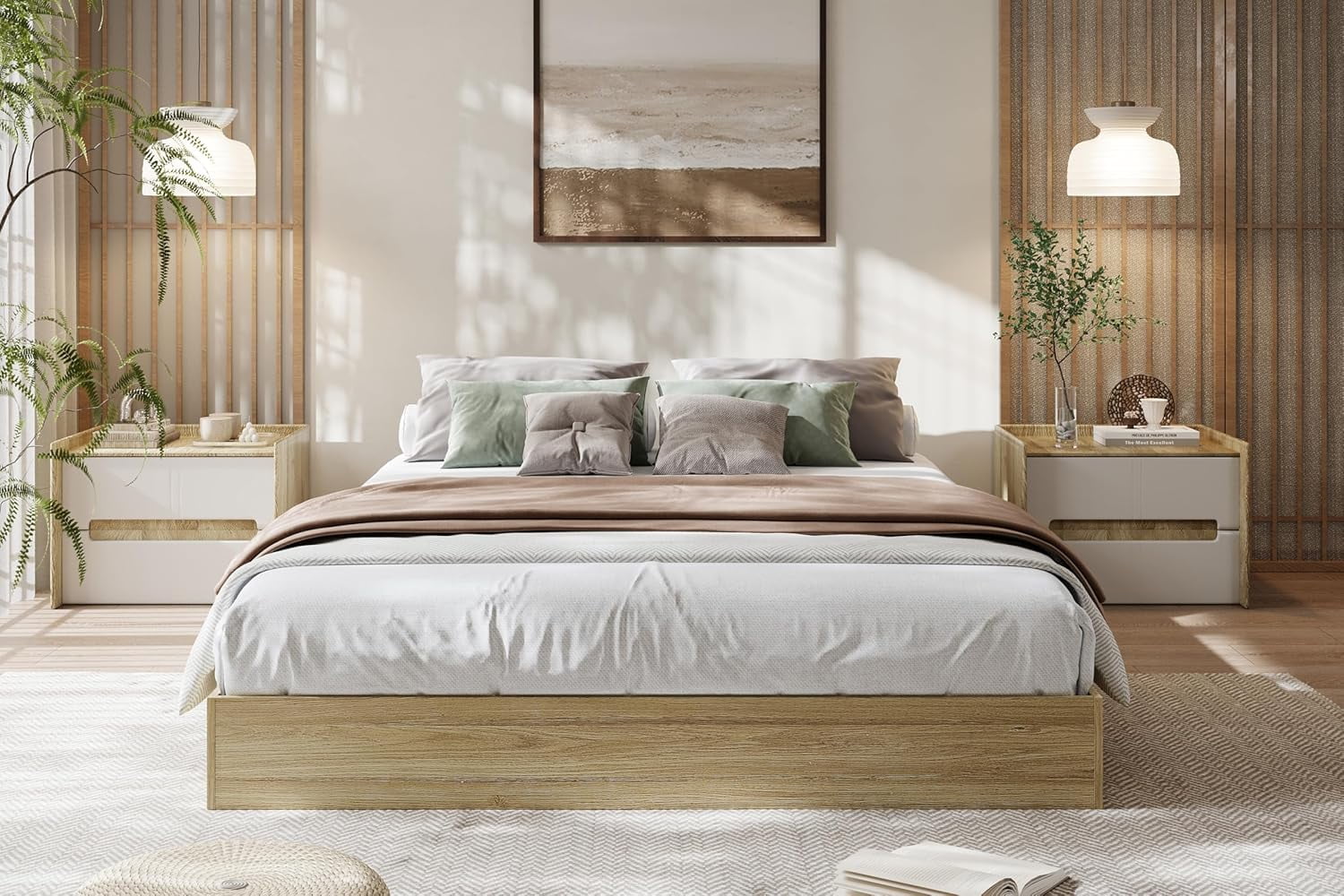 Eastvita King Size Wood Platform Bed Frame - Minimalist Floor-Standing, Sturdy Wood Slat Support, Burlywood