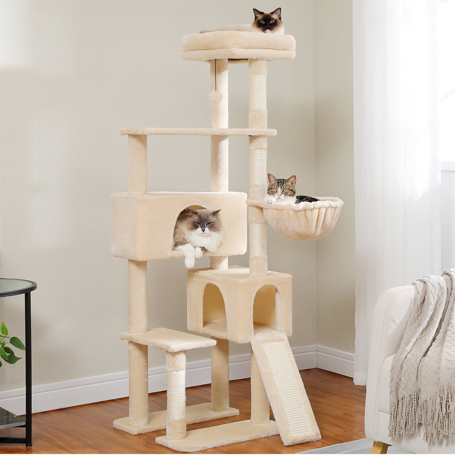 Pefilos 60" Cat Tree Tower for Indoor Cats, Cute Sisal Rope Cat Condo for Adult Cats Plush Cat Climb Tree, Beige Pefilos 60" Cat Tree Tower for Indoor Cats, Cute Sisal Rope Cat Condo for Adult Cats Plush Cat Climb Tree, Beige