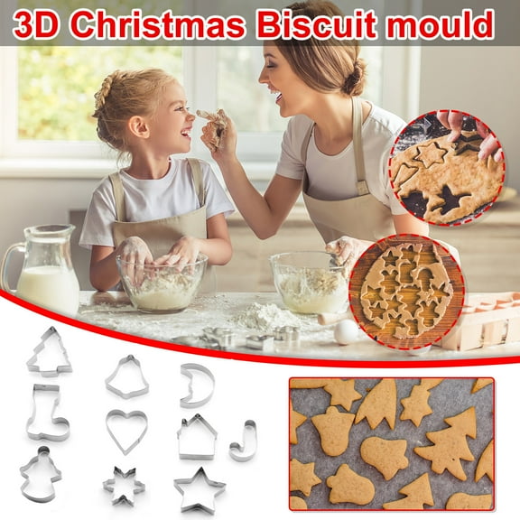 Christmas Cookie Cutters, Stainless Steel Baking Molds, 10-Piece Holiday Cookie Cutter Set with Tree Snowman Reindeer Santa Claus Shapes, Food Safe Durable Rust Resistant Easy Clean