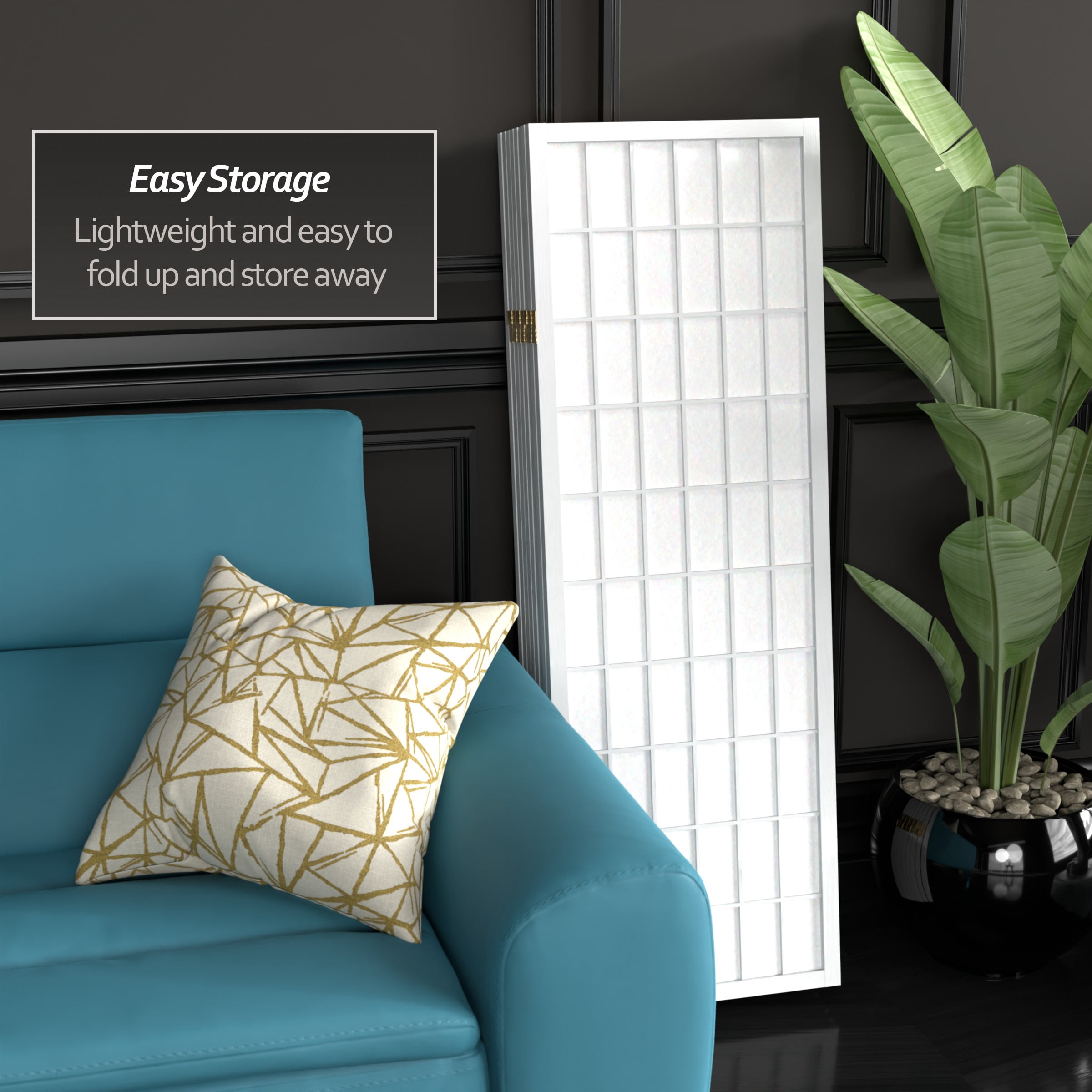 4 ft. Tall Window Pane Shoji Screen - White - 8 Panels