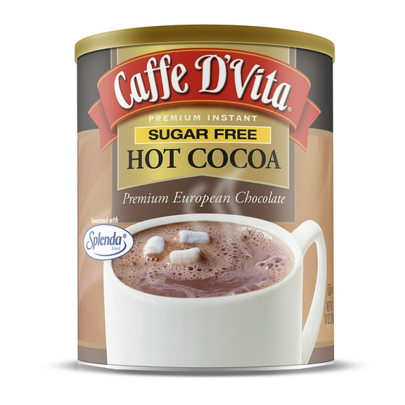 (6 Pack) Caffe D'Vita Sugar Free Premium Hot Cocoa Powder Mix, 10 oz Canister. Just add hot water. Made with Splenda.