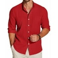 thumbnail image 2 of Lumtrix Men's Cotton Linen Shirts Casual Button Down Long Sleeve Dress Shirts Textured Business Wrinkle-Free Regular Fit Shirts Red 3XL, 2 of 5