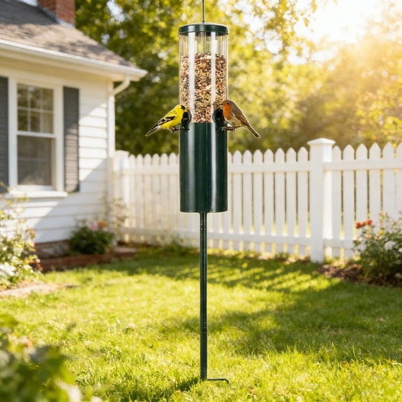 Squirrel-Proof Standing Bird Feeder in Green with 4 Feeding Ports for Birds