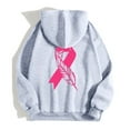 thumbnail image 5 of Fshinging Oversized Hoodie Womens Sweatshirts Cancer Pink Ribbon Feather Print Zipper Jackets Long Sleeve Pocket Drawstring Fashion Clothes, 5 of 6