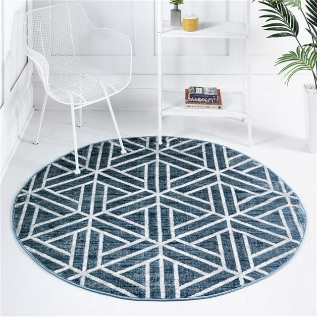 Unique Loom 3149054 5 x 5 ft. Matrix Trellis Motif Round Rug, Blue