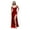 Red, variant on Women Evening Dress - Spaghetti Strap Low-cut Off Shoulder Backless Slit Hem Pleated Maxi Dress