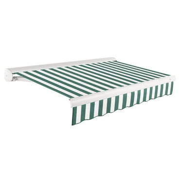 Awntech 8 Ft Key West Right Motorized Heavy Duty Patio Retractable Awning with Cassette (96in x 9.38in x 78in), Forest/White Stripe