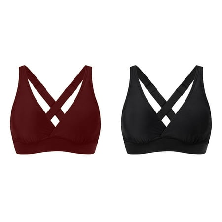 (2-Pack) Kcodviy Women Elastic Swimwear Tops Plus Swim Suit Underwire Full Coverage Bikini athletic Bathing Suits for Women Top Push Up Swim Bra Bathing Suit Tops for Women Crop Top Tie Back Bathing