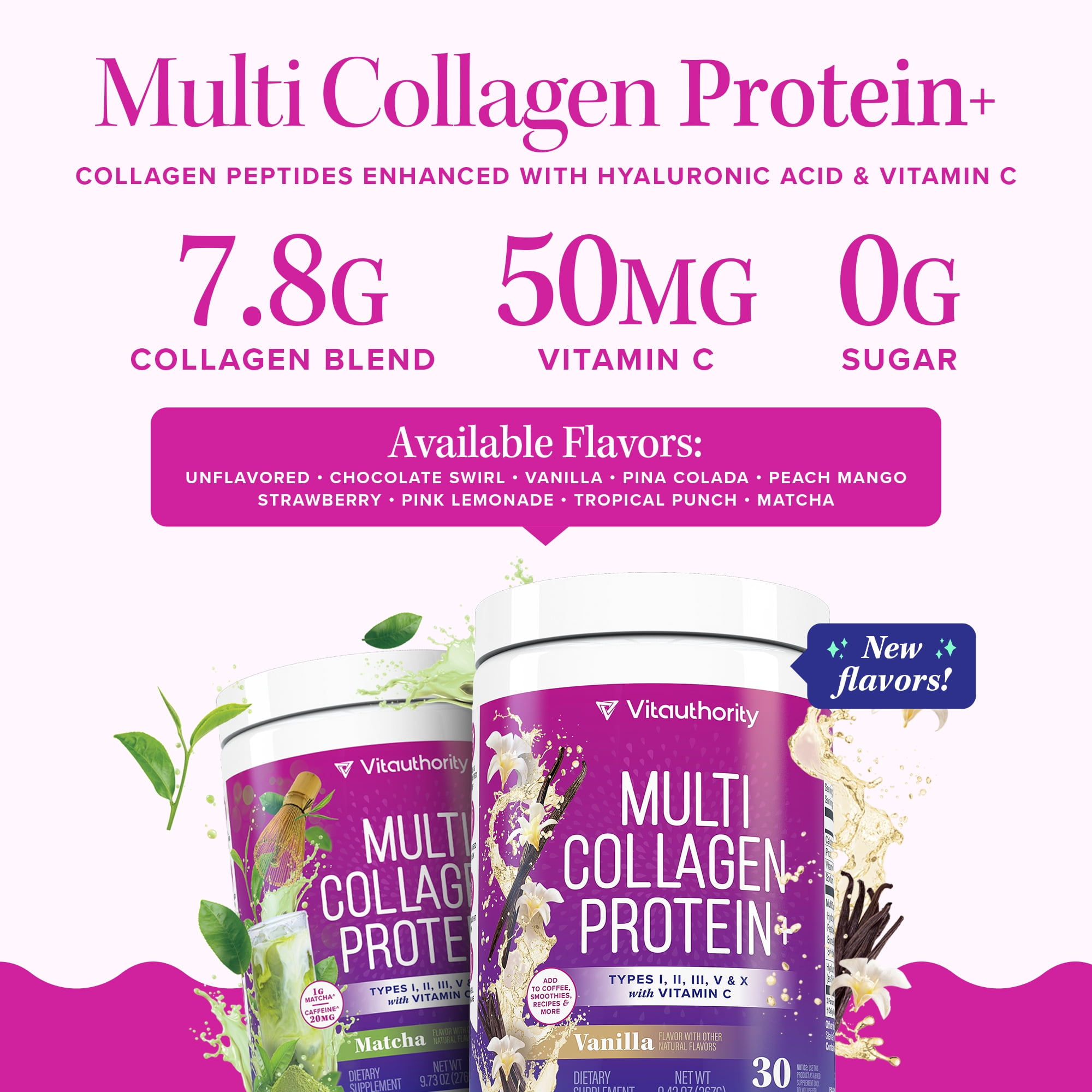 Muti Collagen Protein Powder Multi Collagen Peptides Powder for Women -for Hair Skin and Nails Matcha Flavored - 30 Servings