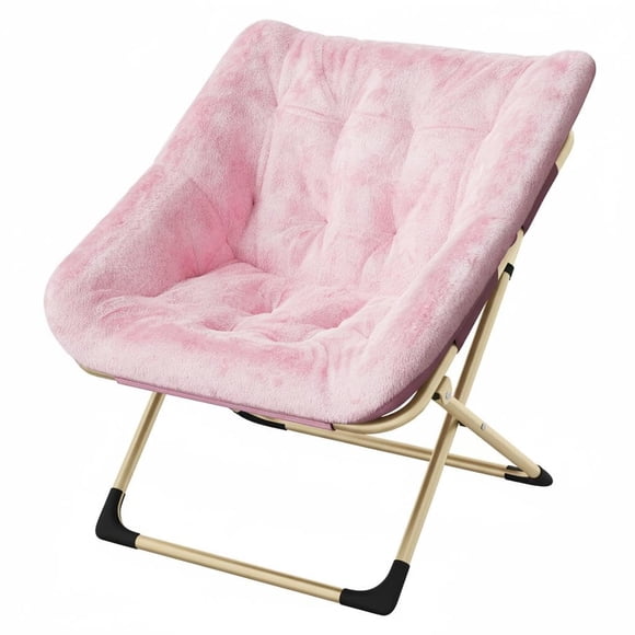 EDTara Faux Fur Oversized Saucer Chair, Foldable Comfy Lounge and Reading Chair With Metal Frame, Ideal for Dorm Rooms, Living Room, or Bedroom