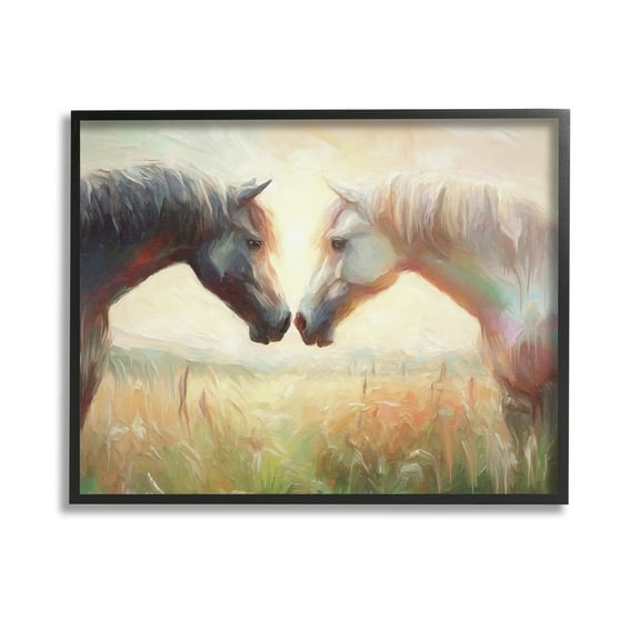 Stupell Industries Sunlit Horse Pair Animals & Insects Painting Black Framed Art Print Wall Art, 14 x 11