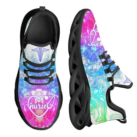 Nurse Heartbeat Floral Pattern Women s Casual Shoes Woman Flats Comfortable Mesh Lace Up Women Sneakers sapatos