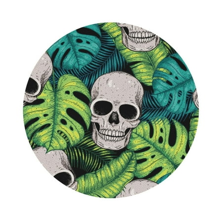 

Bingfone Vintage Skull And Palm Leaves Leather Drinks Coasters With Set Of 6 Suitable For Home Kitchen Coffee Cup Coasters Home Gift