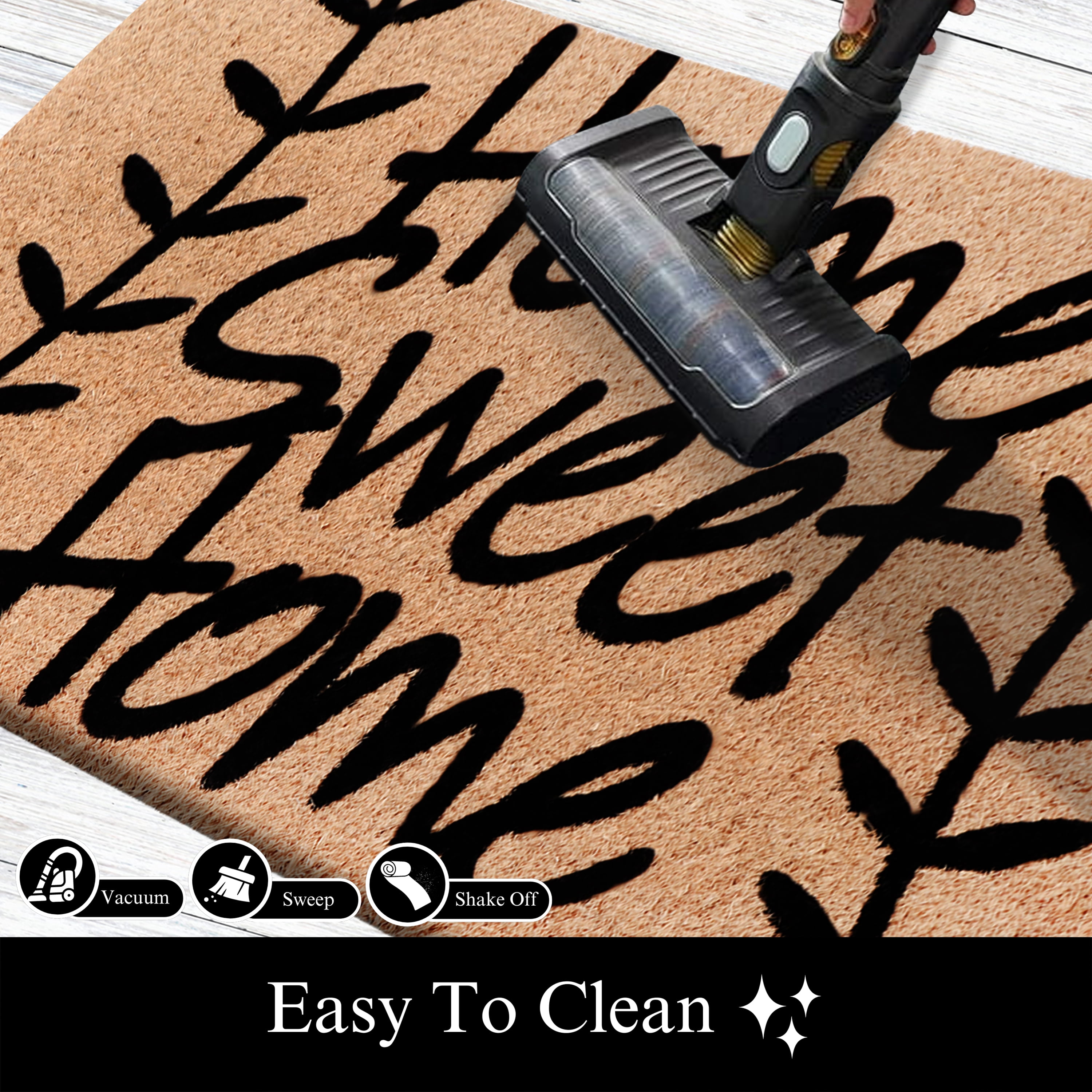 A1HC Natural Coir Flocked Doormat, Leafy Home Sweet Home Black , 18"x30", Durable Outdoor Welcome Mat, Non-Slip, Pet Friendly