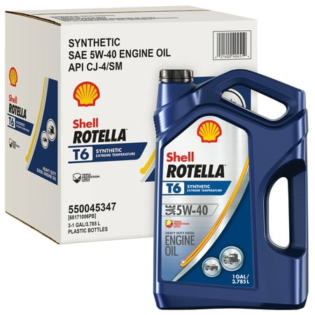 (6 Pack) Shell Rotella T6 5W-40 Full Synthetic Heavy Duty Diesel Engine Oil, 1 gal