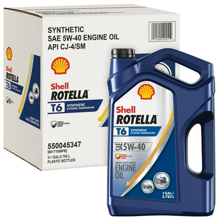 (6 Pack) Shell Rotella T6 5W-40 Full Synthetic Heavy Duty Diesel Engine Oil, 1 gal (Best 1.8 T Engine)