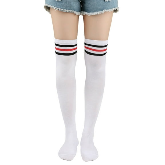 Nvzi -b 2 Pairs Over Knee Socks Knee-High Socks High Thigh Boot Stockings Women Knee Highs Socks for Girl Cosplay, Daily Wear,White E