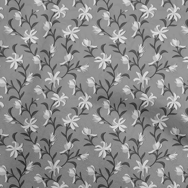 oneOone Georgette Viscose Gray Fabric Floral Retro Craft Projects Decor Fabric Printed By The Yard 42 Inch Wide