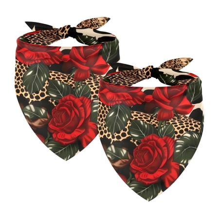 PhooArto Leopard Red Roses Print Dog Bandanas 2 Pack Soft Washable Pet Scarf Triangle for Large Dogs Puppies and Cats