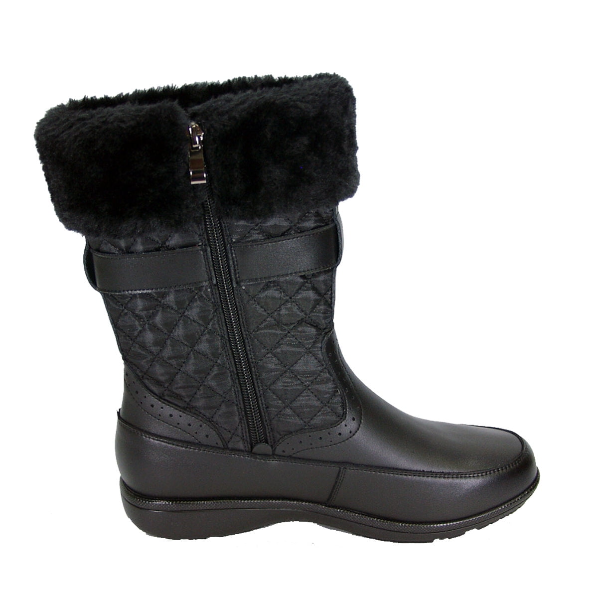PEERAGE Leila Women Wide Width Wide Calf Leather and Nylon Winter Boots BLACK 11