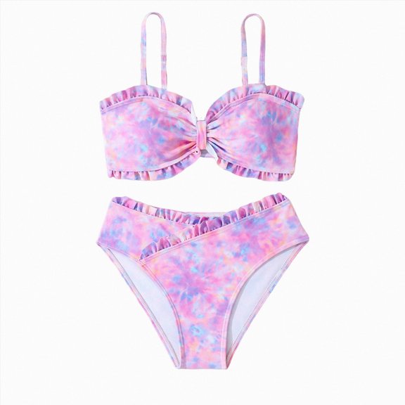 Ymyiu Surf Girls Swimsuit Toddler Baby Girls Swimsuit Two Piece Stripe Swimwear Summer Beach Bikini Bathing Suit Size 7-8 Years (Pink,7-8 Years)