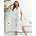 thumbnail image 7 of Vacation Beach Cover-up Plus Size Women's Hand Hook Contrast Stitching Deep V Slit Dress, 7 of 7