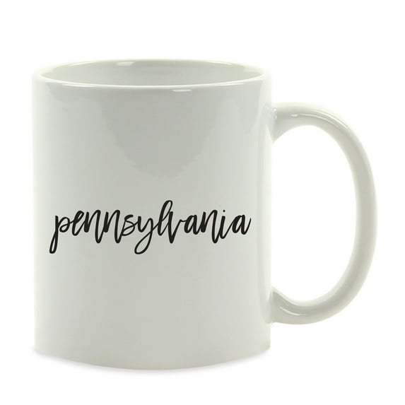 Koyal Wholesale Black Calligraphy Pennsylvania US State Ceramic Coffee Mug