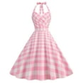 thumbnail image 2 of Antinious Ladies Summer Dress,Elegant Dresses for Women,Party Dresses for Women V-Neck Sleeveless Checkered Print Hanging Neck Dress,Pink,S, 2 of 5